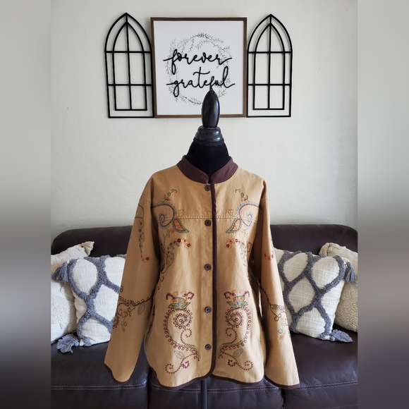 Denim & Co Brown Embroidered Paisley Print Jacket Women's Size 2X Boho Chic - Picture 5 of 9